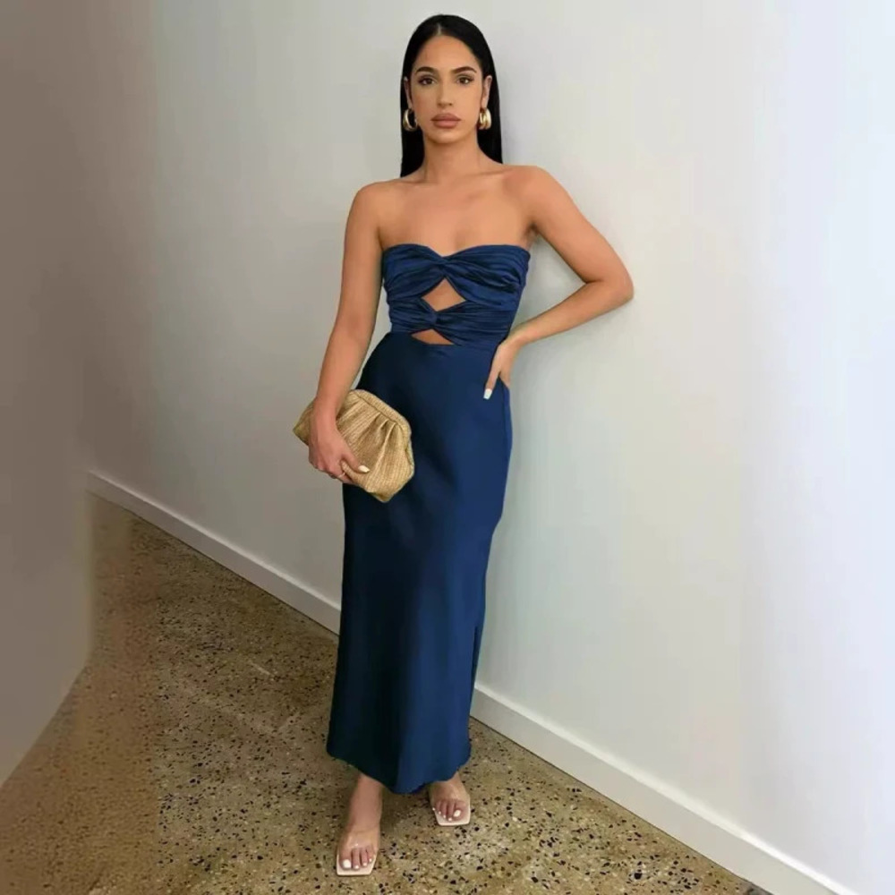 Sexy Summer Colorful Satin Bodycon Strapless Dress
